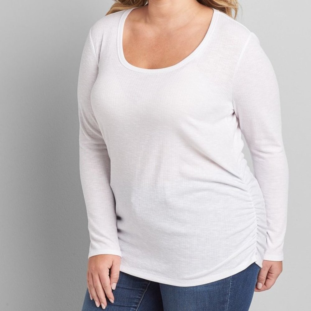 LANE BRYANT Long-Sleeve Ribbed Ruched Side Tee
